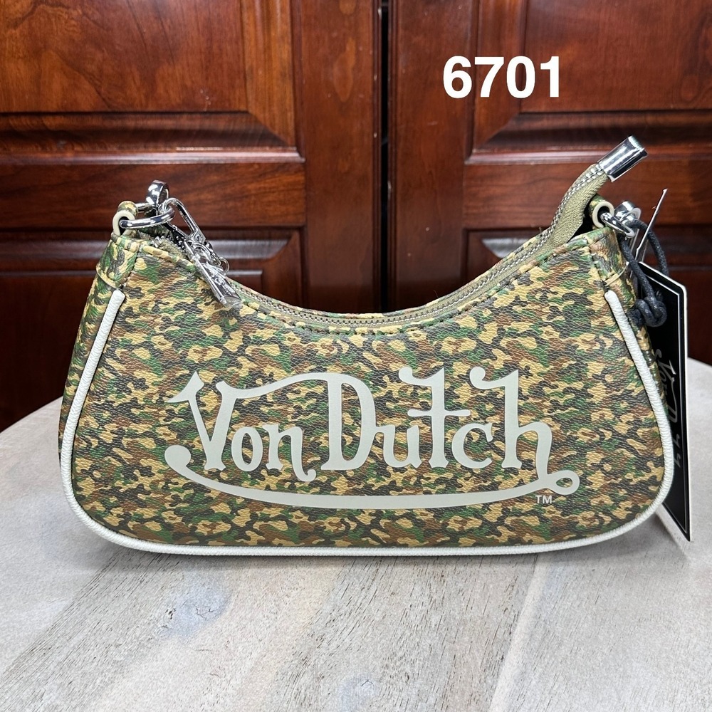 Von Dutch Camo Leopard Print Baguette Shoulder Bag Y2K Streetwear NEW